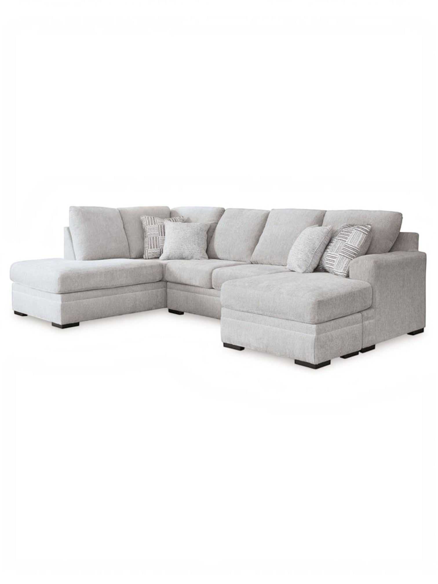 Sofa sectionnel Gaby gris clair de TOCO Meubles avec méridiennes et coussins décoratifs à motifs