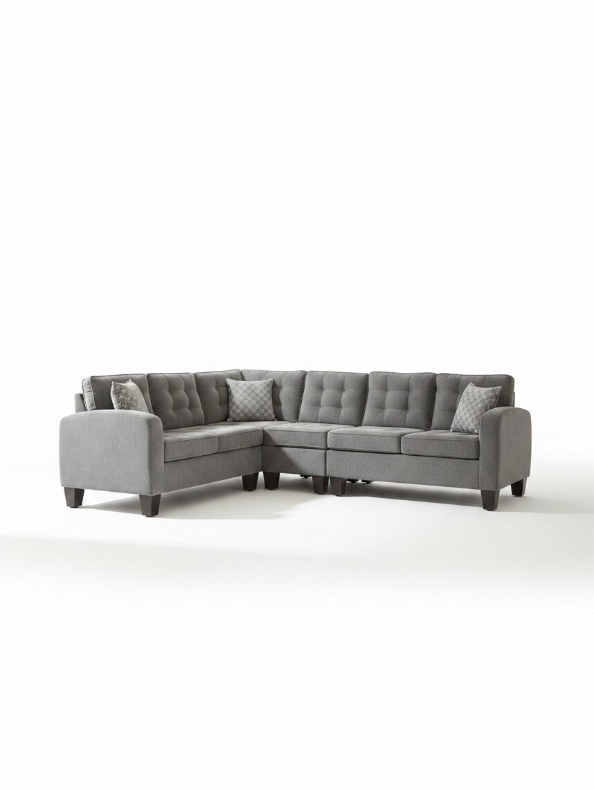 Sofa sectionnel d'angle gris TOCO Meubles avec coussins décoratifs et dossier capitonné