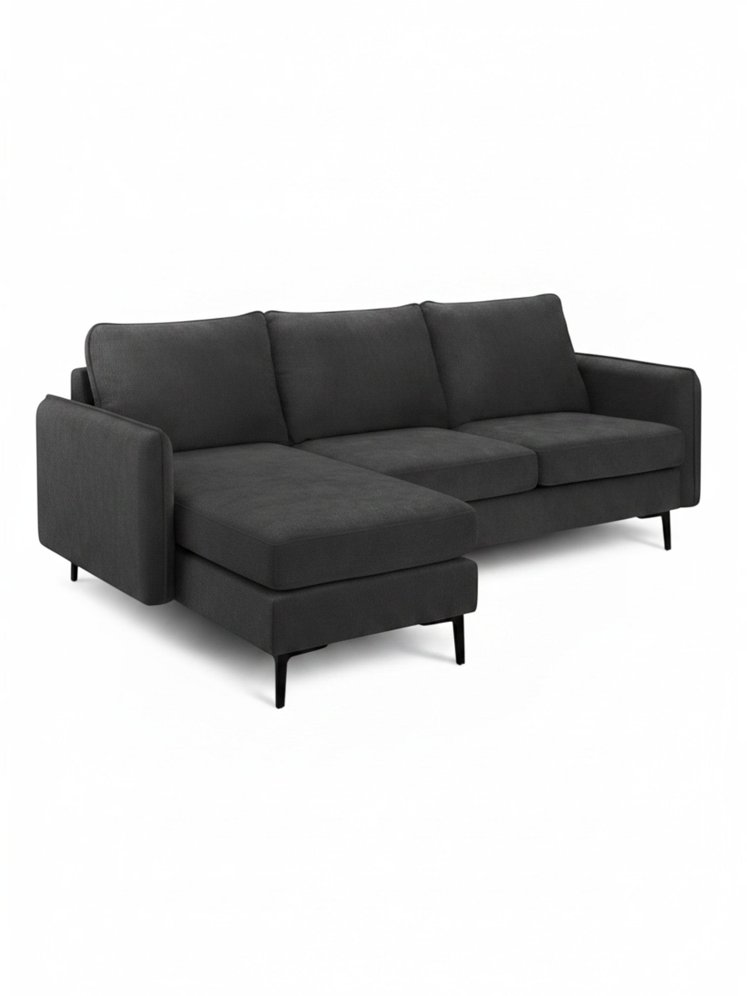 Sofa sectionnel gris foncé Mateo de TOCO Meubles avec méridienne et pieds noirs modernes