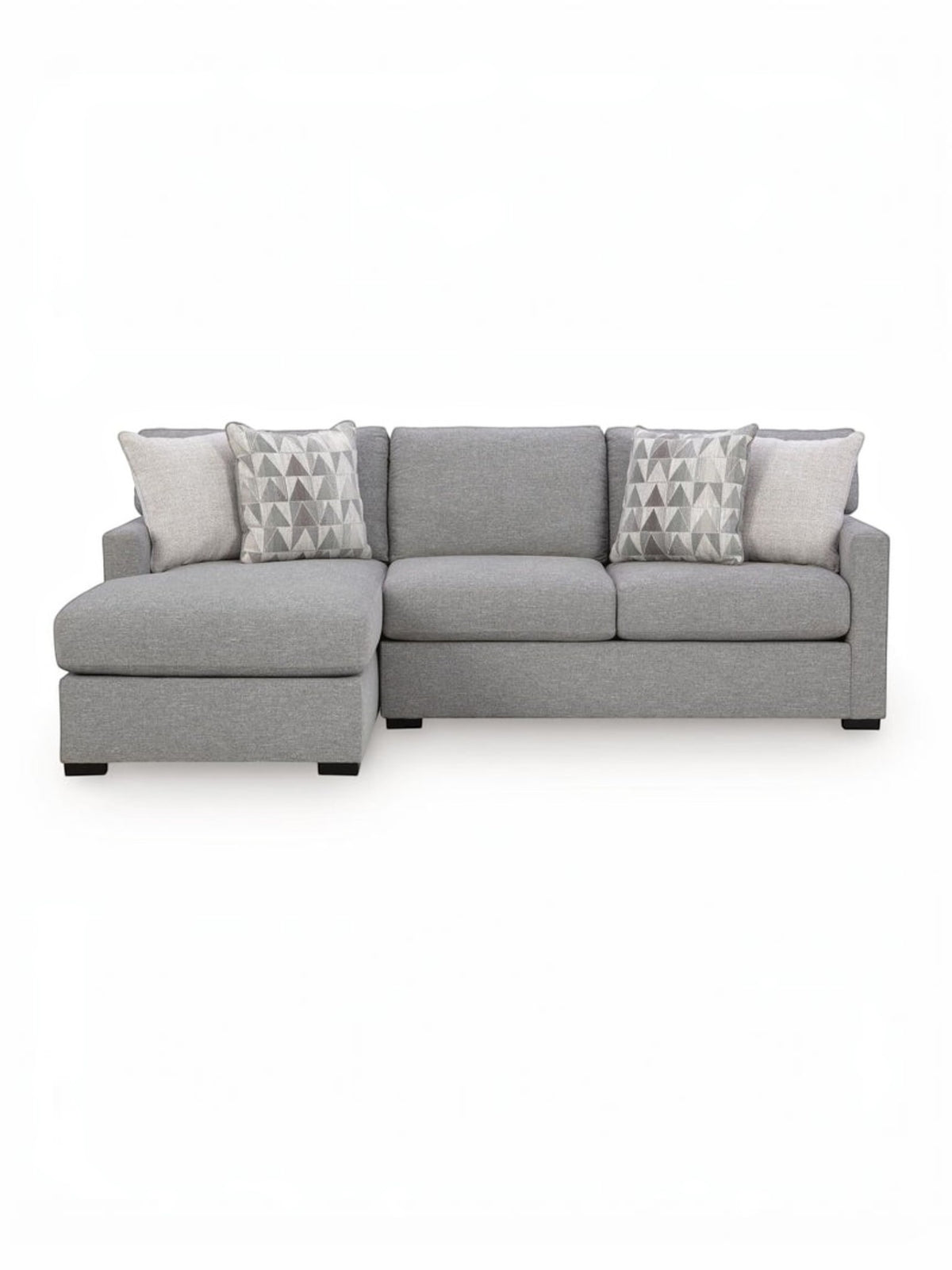 Sofa sectionnel Alba gris par TOCO Meubles avec méridienne et coussins décoratifs à motifs géométriques