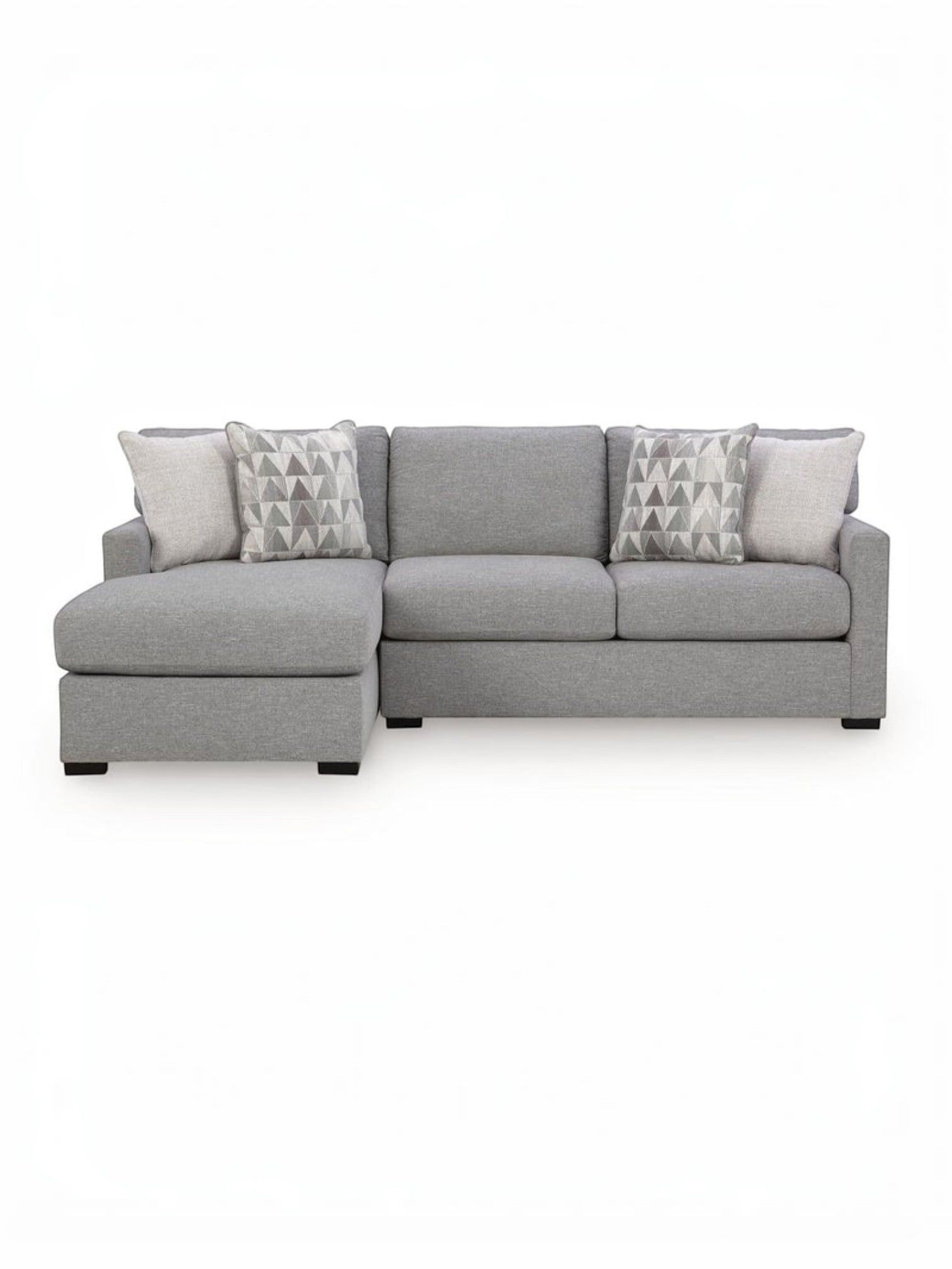 Sofa sectionnel Alba gris par TOCO Meubles avec méridienne et coussins décoratifs à motifs géométriques