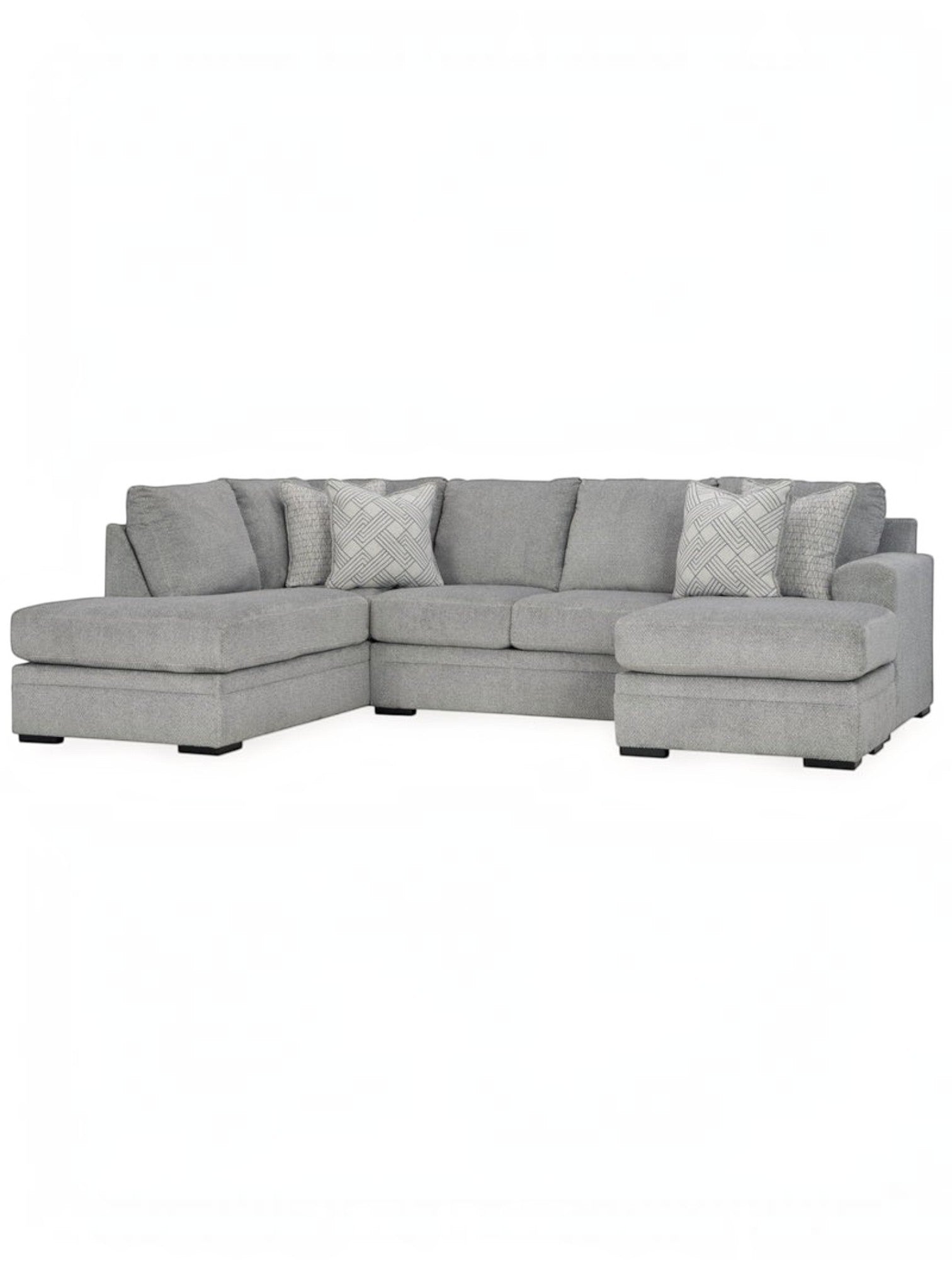 Sofa sectionnel en U gris TOCO Meubles avec méridiennes et coussins décoratifs à motifs géométriques