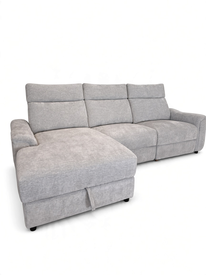 Sofa sectionnel inclinable TOCO Meubles en tissu gris pâle avec méridienne et rangement intégré