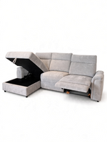Sofa sectionnel inclinable TOCO Meubles gris pâle avec rangement intégré et repose-pieds déployé