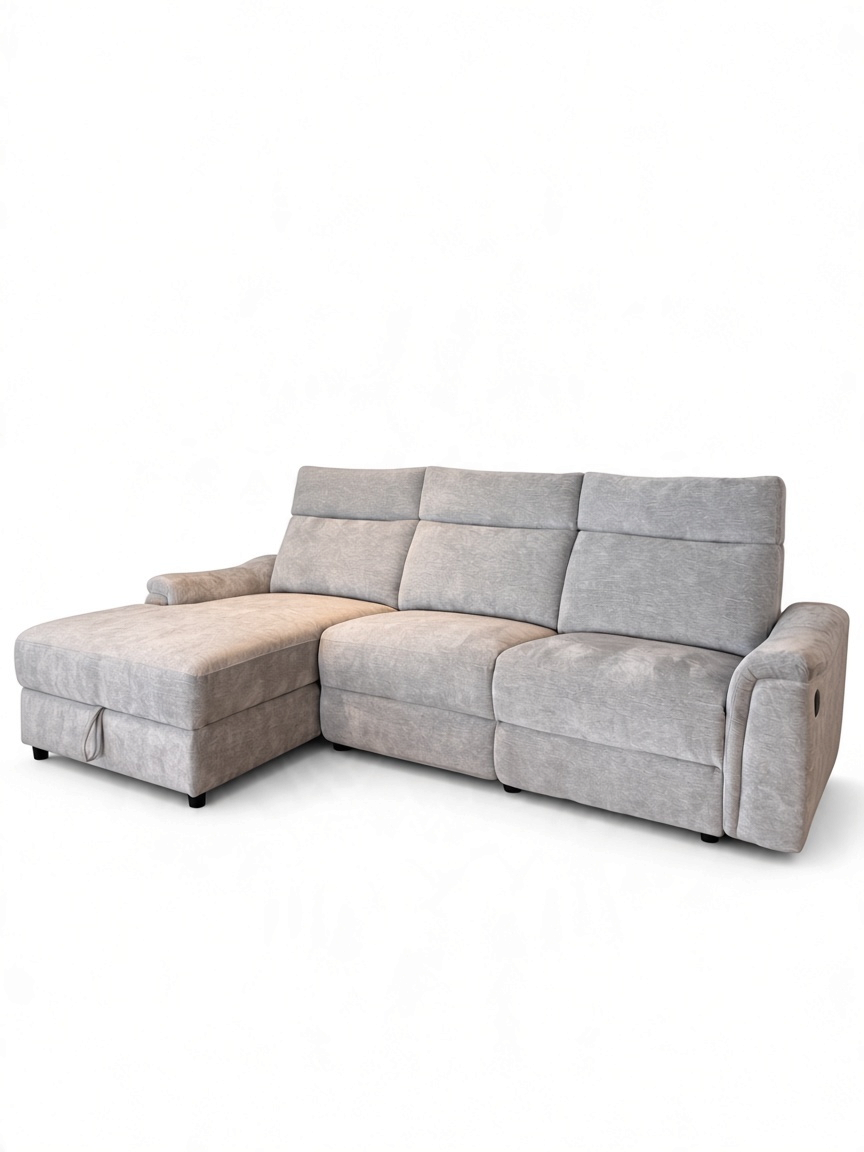 Sofa sectionnel inclinable TOCO Meubles en tissu gris pâle avec méridienne et rangement intégré