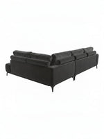 Sofa sectionnel Mathias par TOCO Meubles en velours gris foncé avec coussins cylindriques et pieds en métal noir
