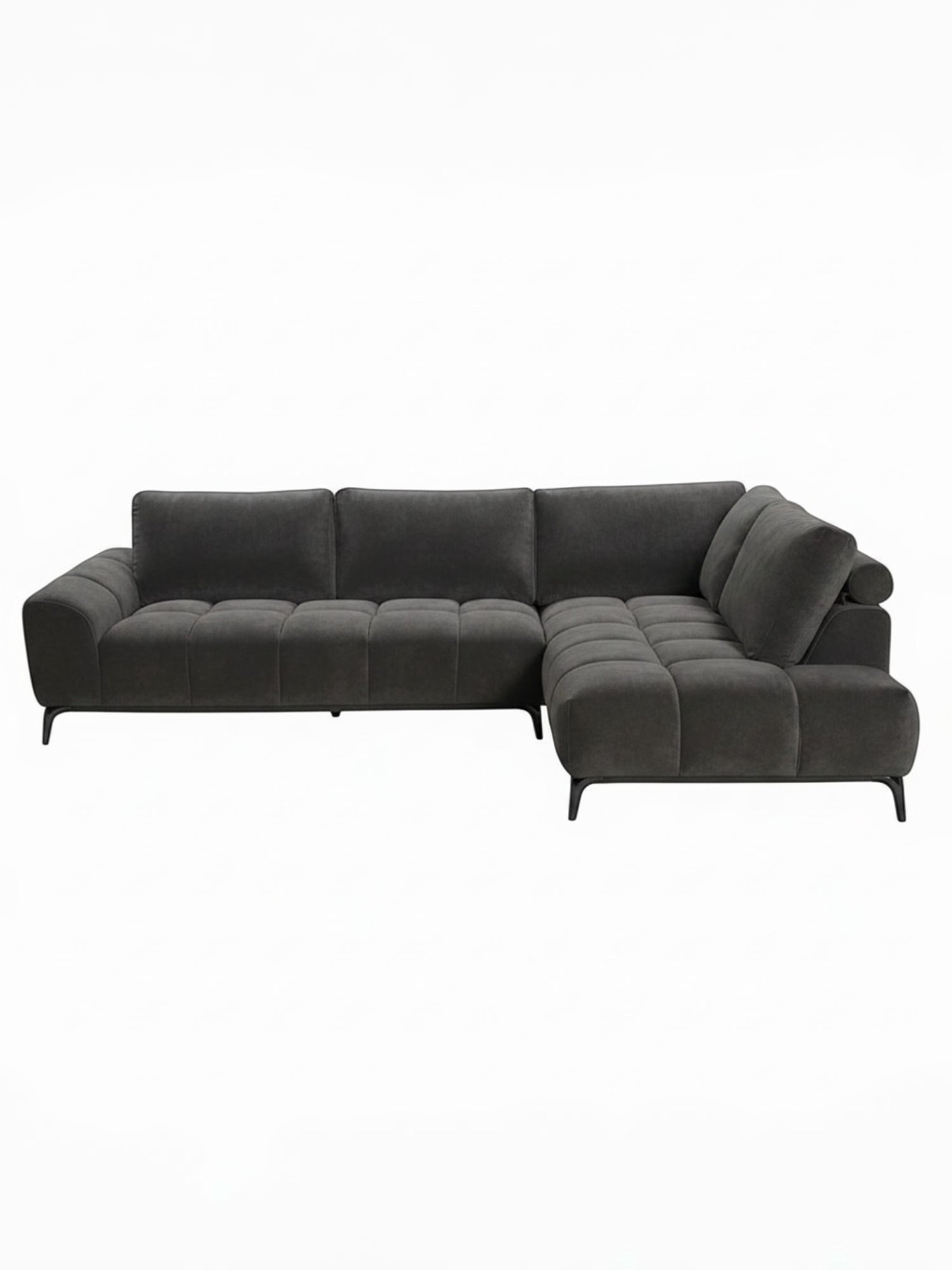 Sofa sectionnel Mathias gris foncé par TOCO Meubles avec assise capitonnée et pieds en métal noir
