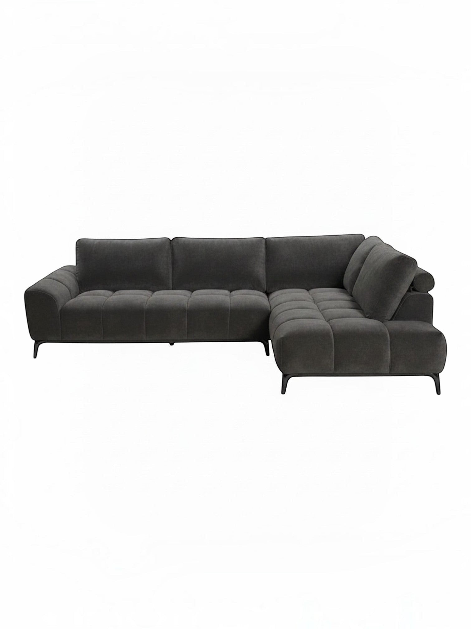 Sofa sectionnel Mathias gris foncé par TOCO Meubles avec assise capitonnée et pieds en métal noir