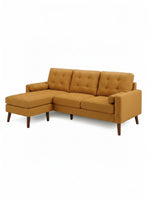 Sofa sectionnel Nyla TOCO Meubles en tissu moutarde avec pieds en bois et coussins cylindriques