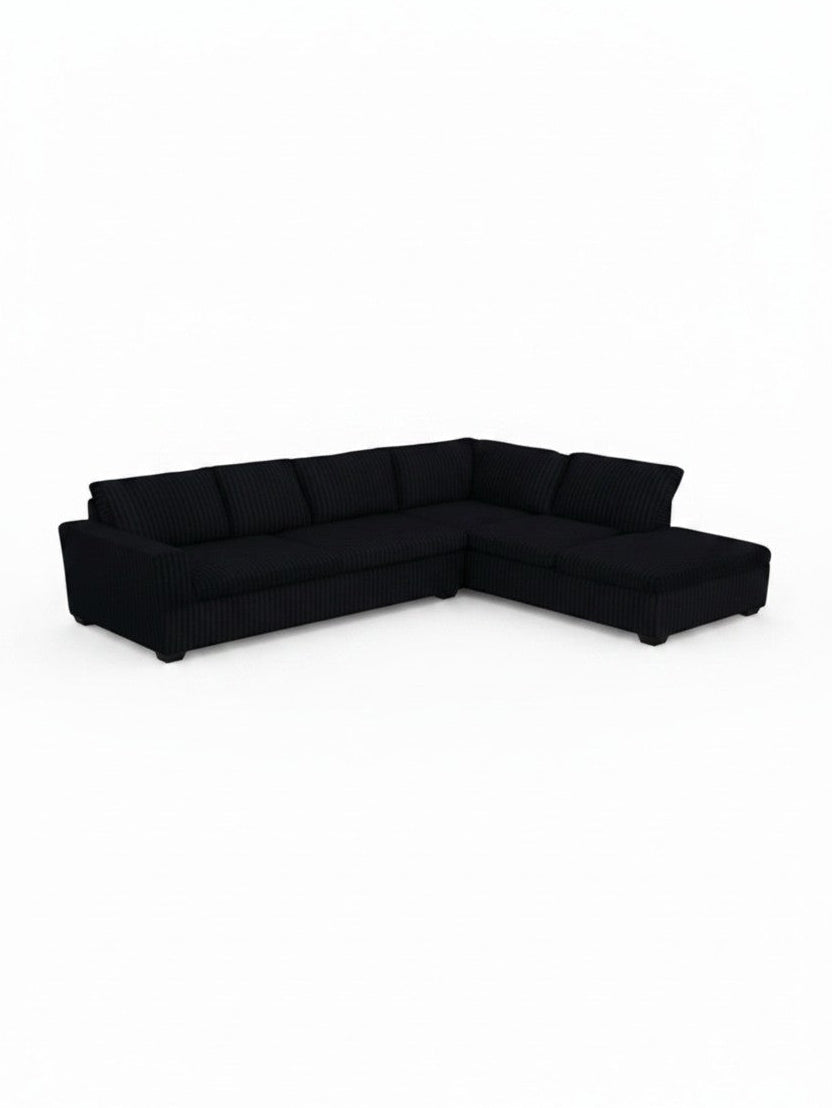 Sofa sectionnel Snug noir en tissu texturé de TOCO Meubles avec méridienne intégrée