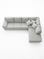 Sofa sectionnel gris TOCO Meubles avec méridienne et coussins décoratifs à motifs, vue de dessus.
