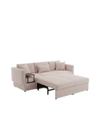 Sofa sectionnel Snug TOCO Meubles en tissu côtelé rose poudré avec méridienne convertible et tablette latérale