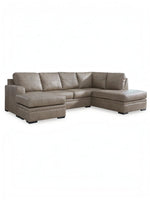 Sofa sectionnel en cuir taupe TOCO Meubles avec deux méridiennes et assises confortables pour salon moderne
