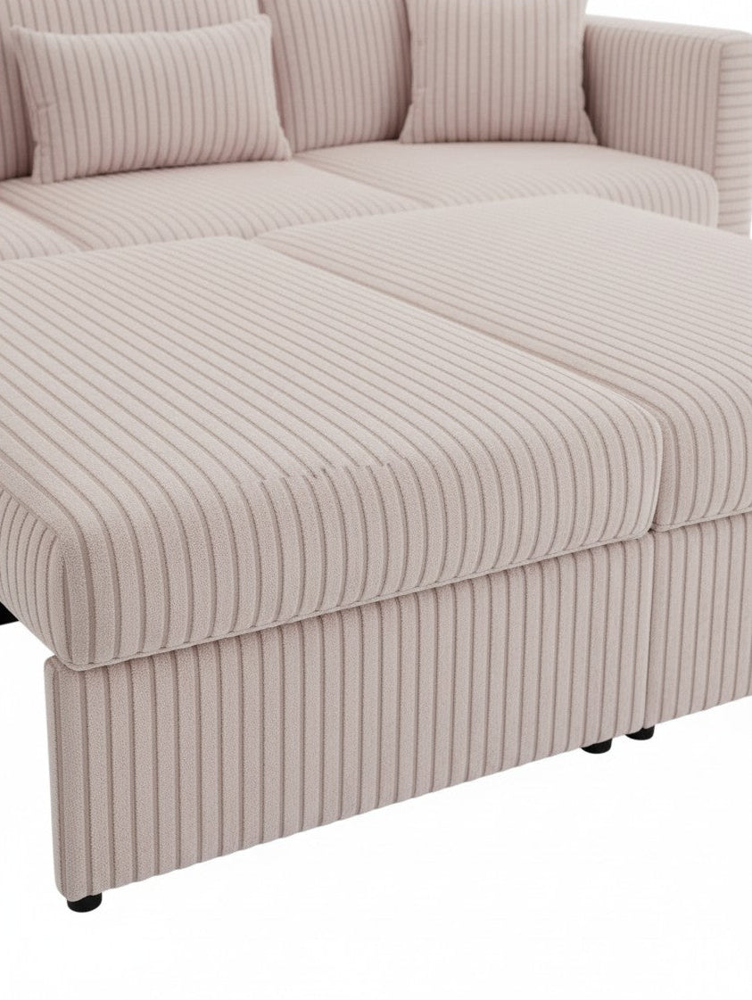 Sofa sectionnel Snug par TOCO Meubles en tissu velours côtelé rose pâle avec repose-pieds intégré