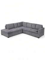Sofa sectionnel en L TOCO Meubles en velours côtelé gris avec méridienne et assises profondes confortables