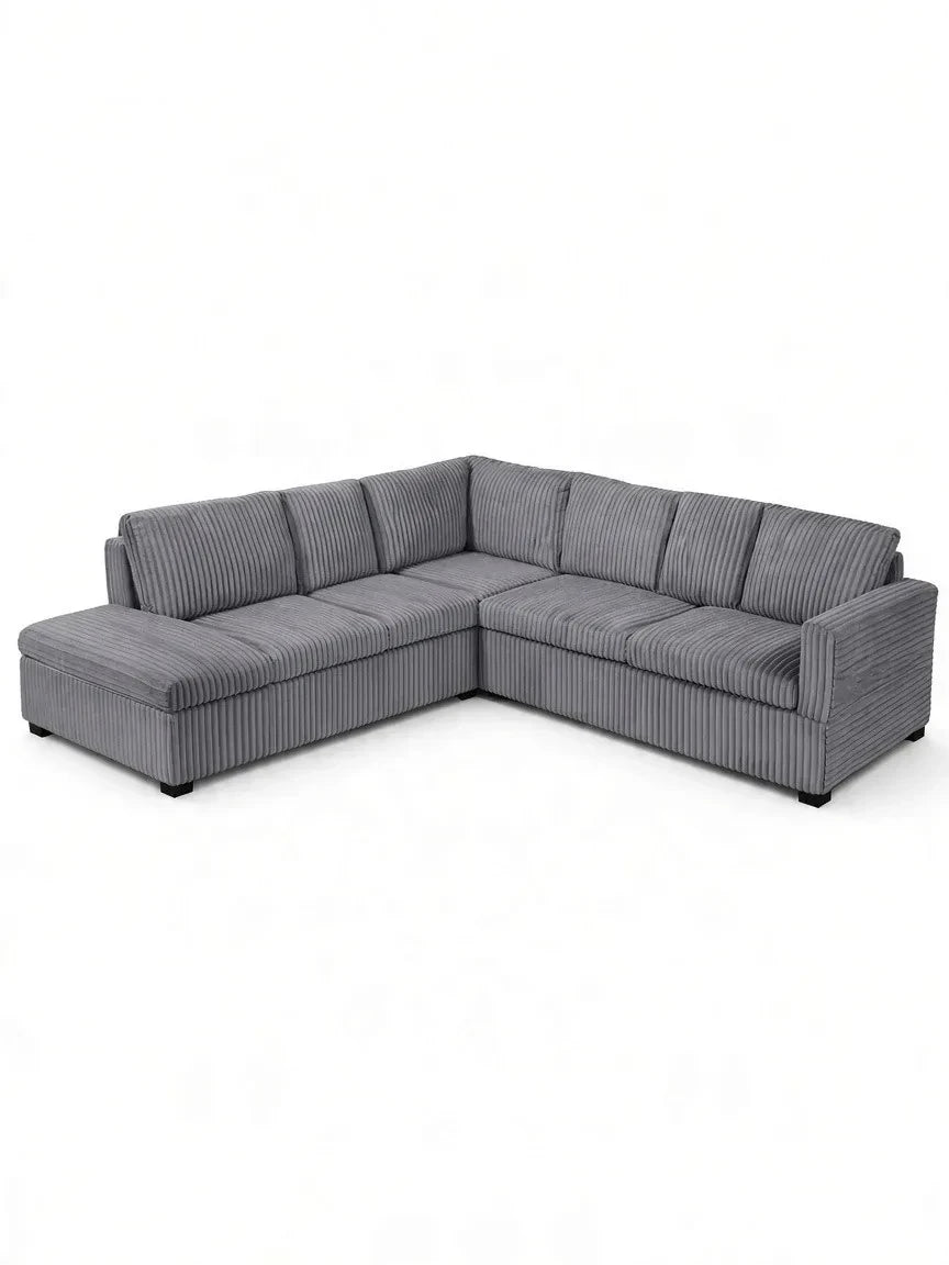 Sofa sectionnel en L TOCO Meubles en velours côtelé gris avec méridienne et assises profondes confortables