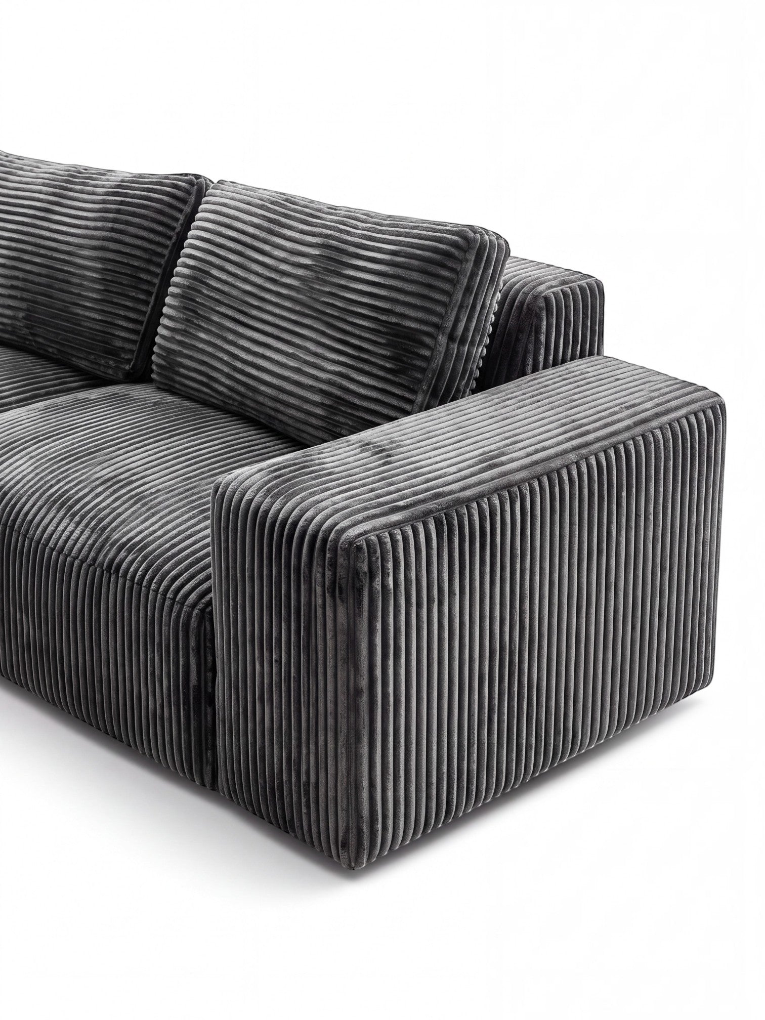 Sofa sectionnel TOCO Meubles Alpaga en velours côtelé gris foncé avec accoudoir large et design moderne