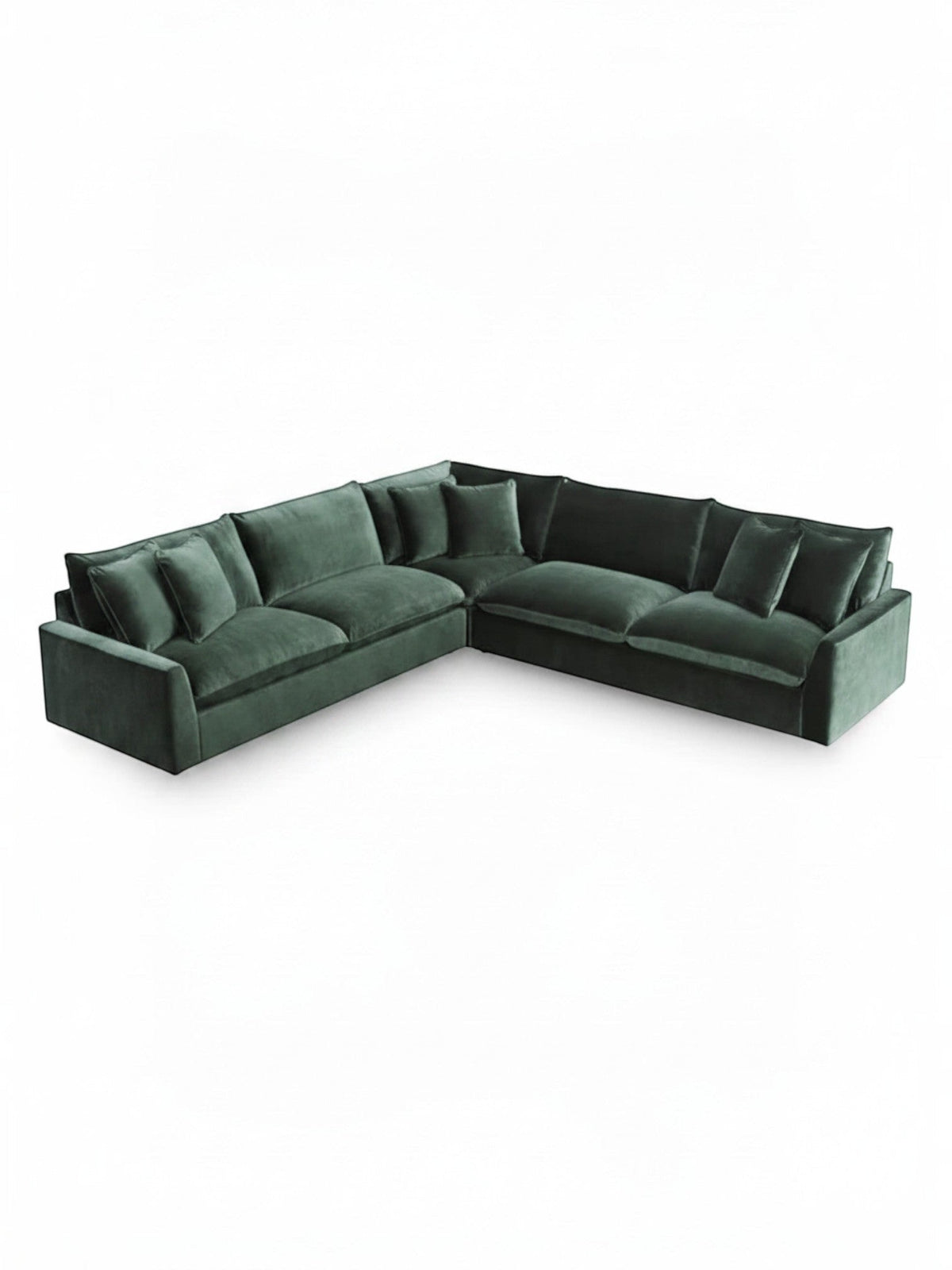 Sofa sectionnel Elliott TOCO Meubles en velours vert profond avec coussins assortis pour un salon moderne