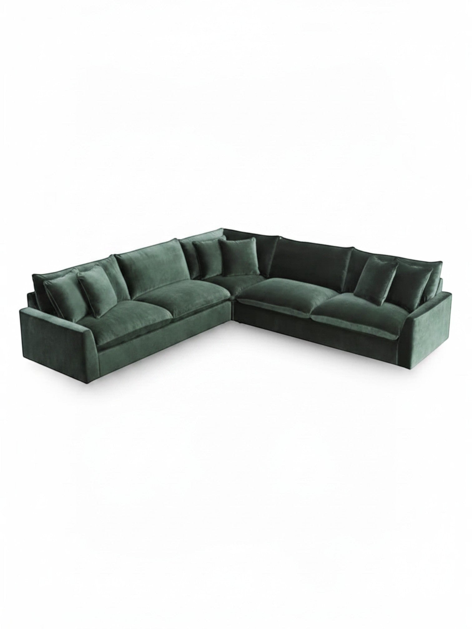 Sofa sectionnel Elliott TOCO Meubles en velours vert profond avec coussins assortis pour un salon moderne