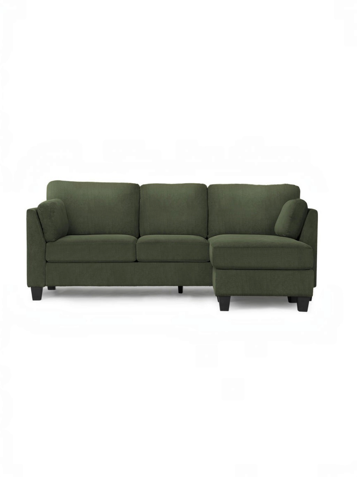 Sofa sectionnel Nova TOCO Meubles en tissu côtelé vert forêt avec méridienne et coussins rembourrés