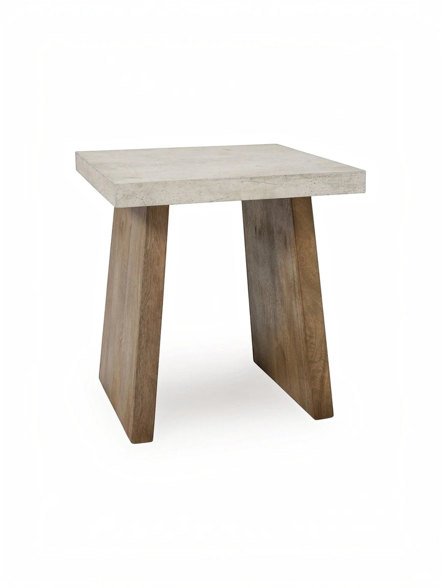 Table d'appoint Brenda TOCO Meubles avec plateau rectangulaire en béton gris et pieds robustes en bois naturel