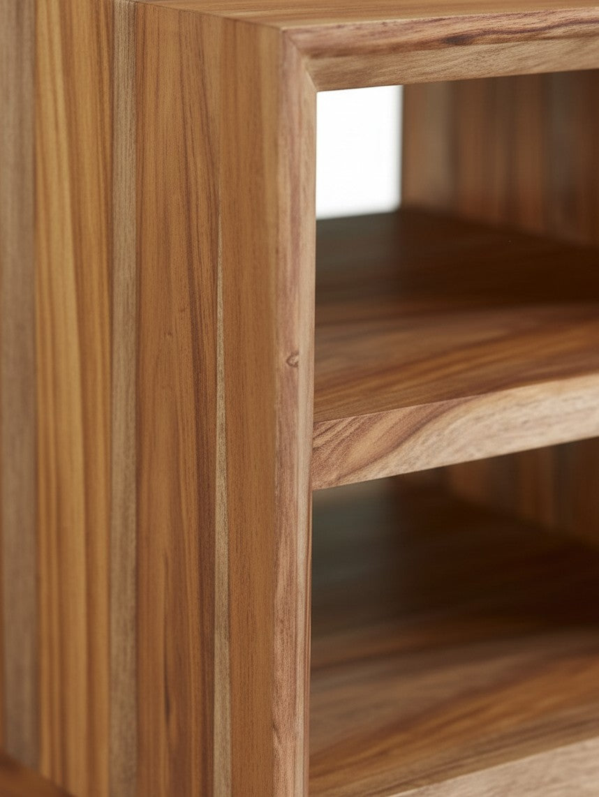 Table d'appoint carrée Sonni par TOCO Meubles en bois massif brun avec étagères ouvertes