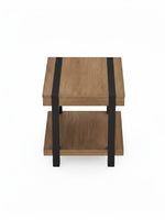 Table d'appoint TOCO Meubles Jorani en bois naturel avec structure en métal noir et deux niveaux de rangement