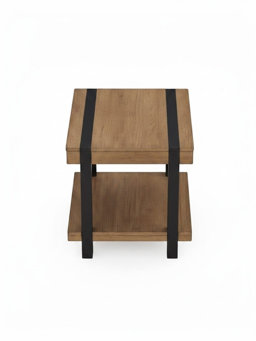 Table d'appoint TOCO Meubles Jorani en bois naturel avec structure en métal noir et deux niveaux de rangement