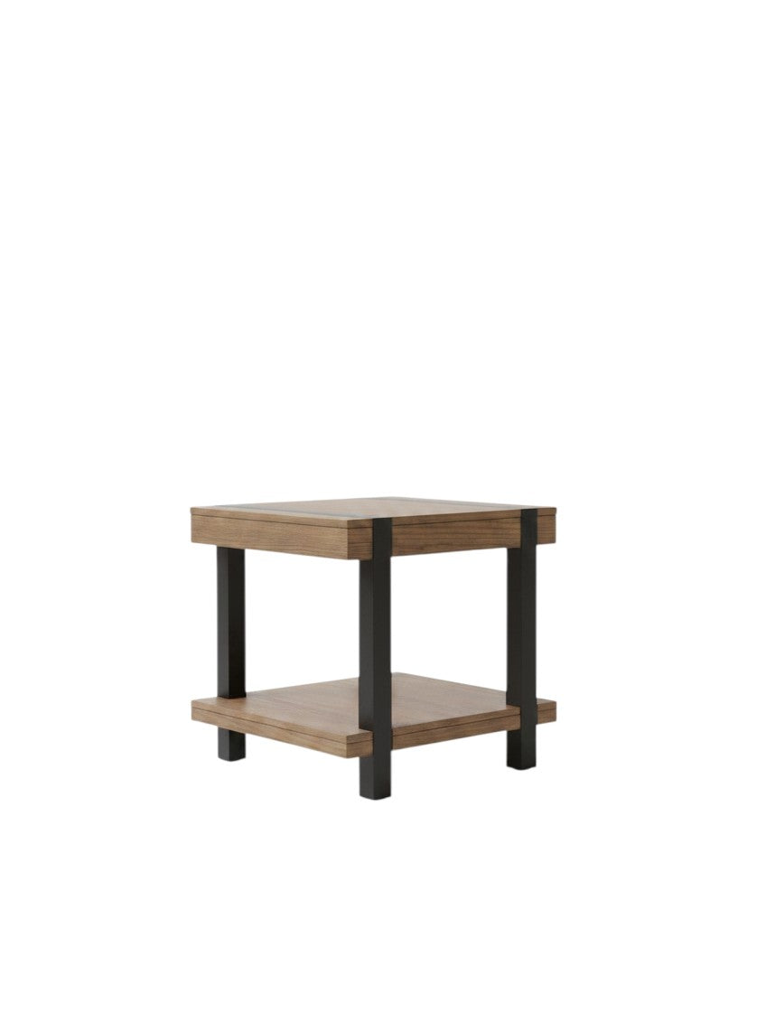 Table d'appoint TOCO Meubles Jorani en bois brun avec structure en métal noir et étagère inférieure