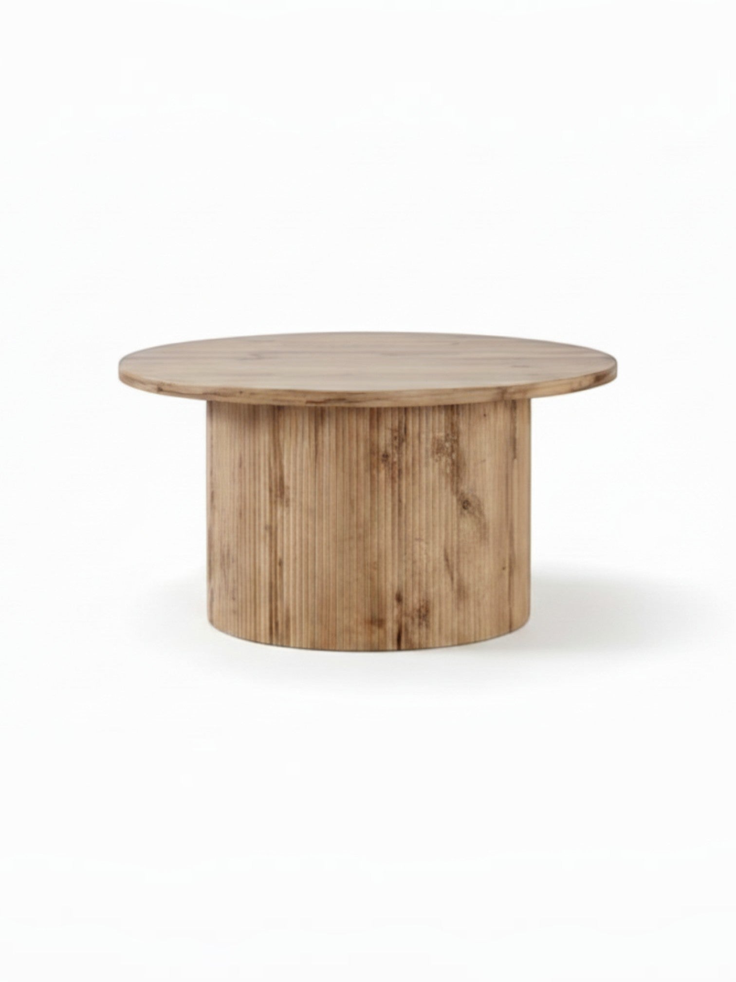 Table d'appoint TOCO Meubles Monclair ronde en bois clair avec base cylindrique cannelée au design organique