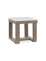 Table d'appoint carrée TOCO Meubles avec plateau en faux marbre ivoire et base en bois brun texturé