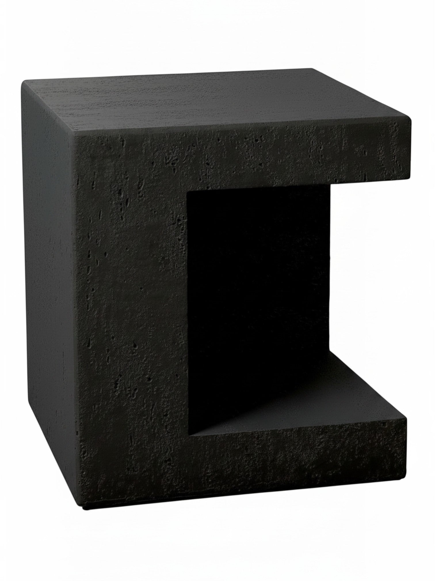 Table d'appoint TOCO Meubles Jupiter noire en oxyde de magnésium avec niche de rangement, design cubique moderne.