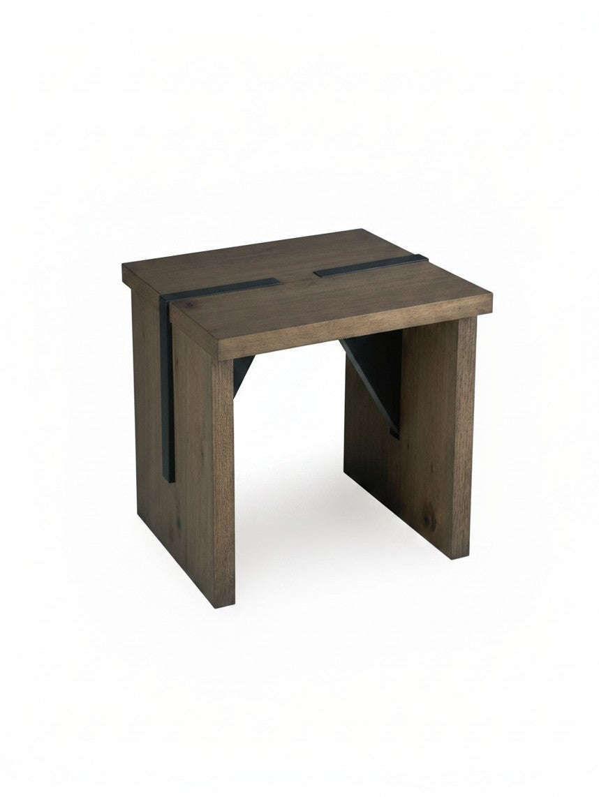 Table d'appoint Kandi TOCO Meubles en bois brun rustique avec des accents décoratifs en métal noir