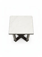 Table d'appoint Sola TOCO Meubles avec plateau carré en marbre blanc et base croisée en bois espresso