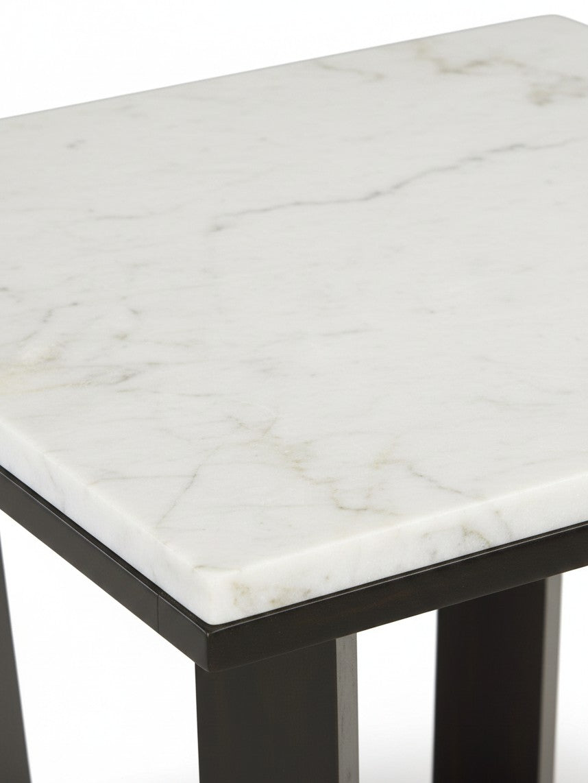 Table d'appoint Sola TOCO Meubles avec plateau en marbre blanc veiné et structure en bois espresso