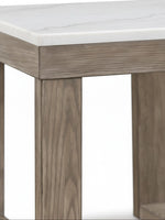 Table d'appoint carrée TOCO Meubles avec plateau en marbre blanc et structure en bois brun texturé