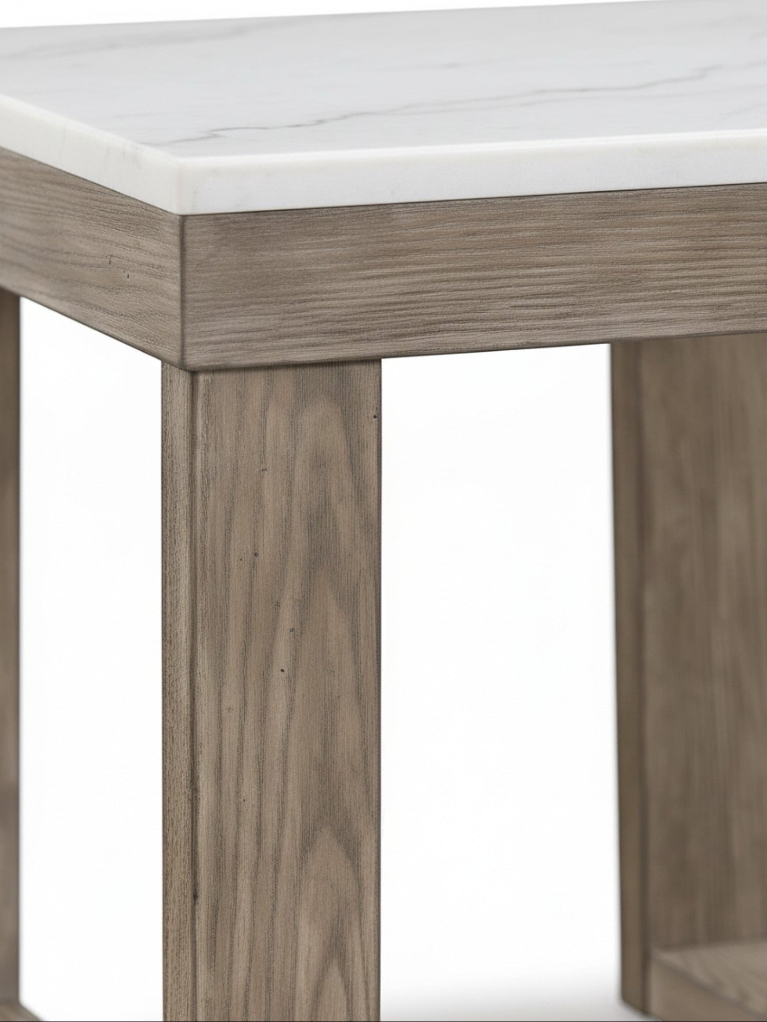 Table d'appoint carrée TOCO Meubles avec plateau en marbre blanc et structure en bois brun texturé