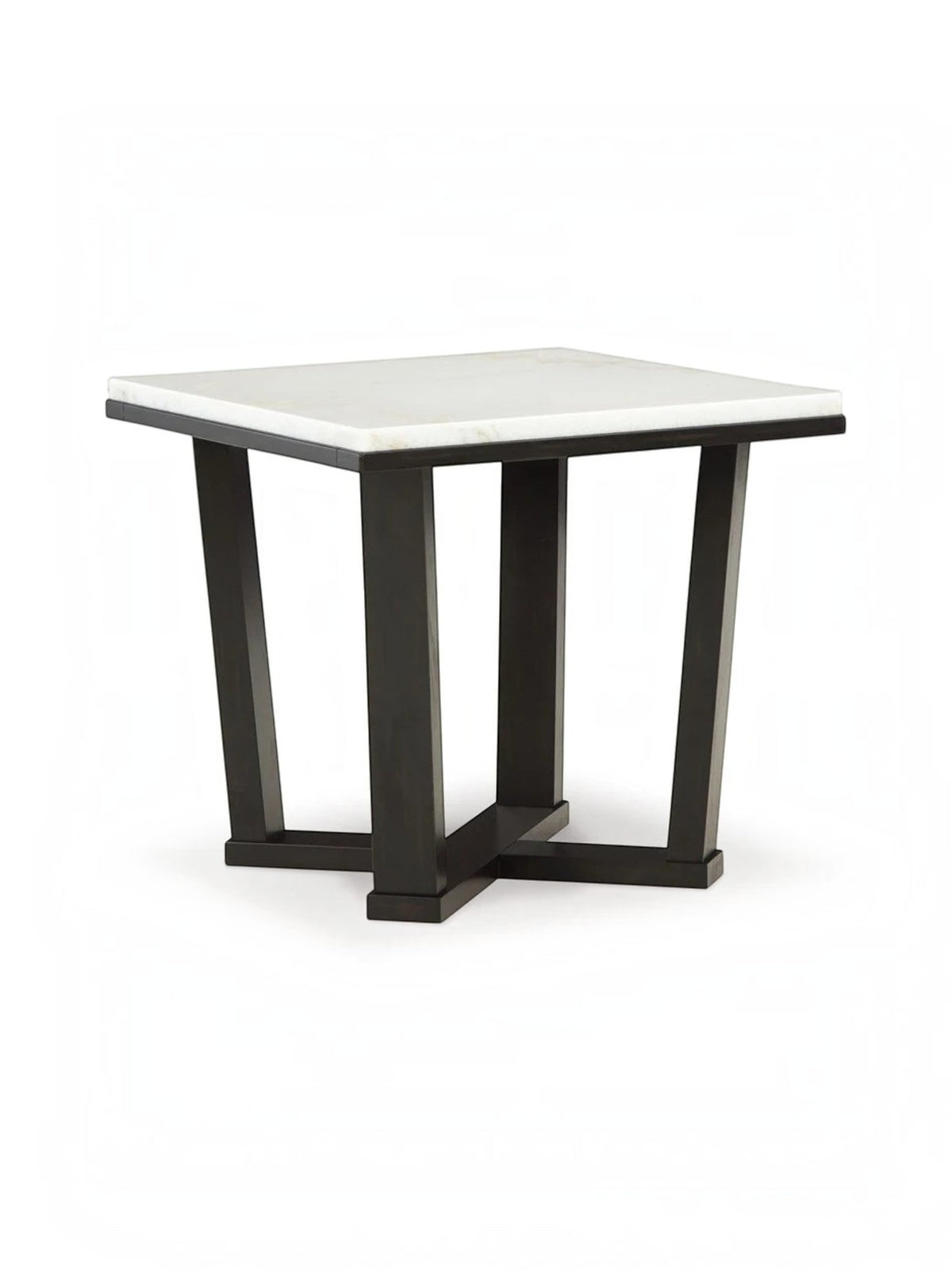 Table d'appoint carrée TOCO Meubles Sola avec plateau en marbre blanc et base en bois espresso