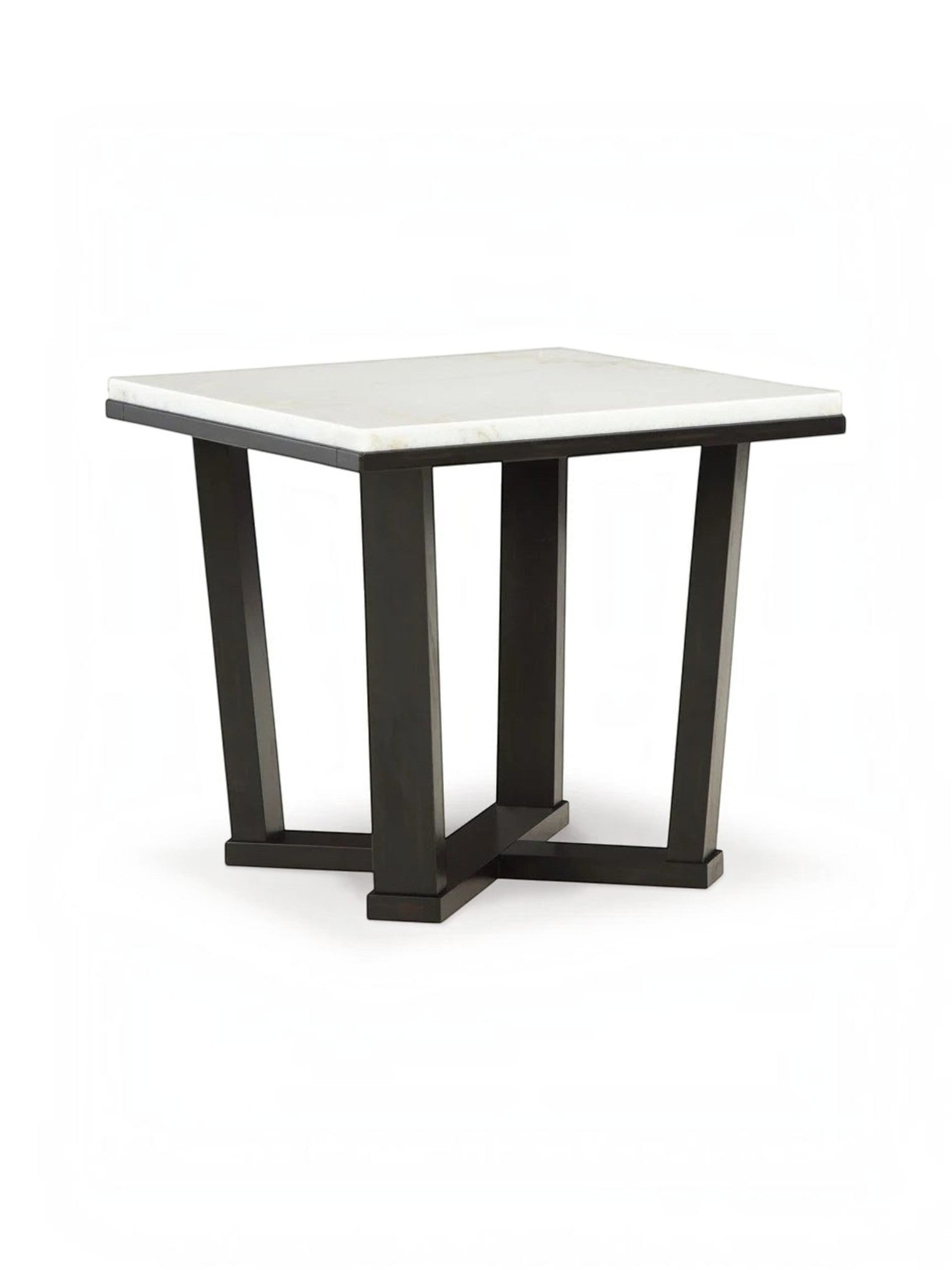 Table d'appoint carrée TOCO Meubles Sola avec plateau en marbre blanc et base en bois espresso