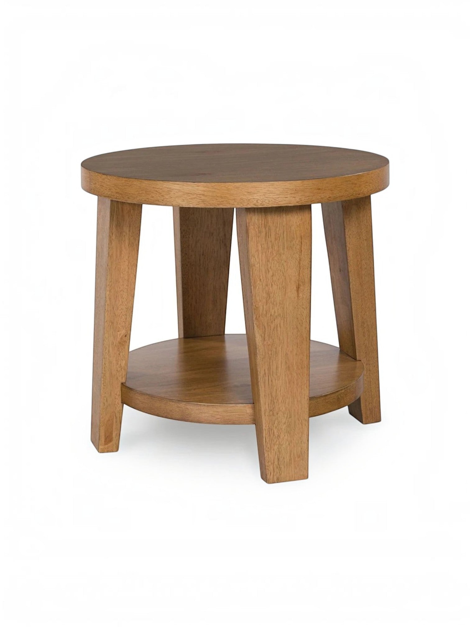 Table d'appoint ronde Tila en bois brun clair avec étagère inférieure, vendue par TOCO Meubles
