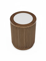 Table d'appoint ronde Hadona TOCO Meubles en bois cannelé avec plateau supérieur blanc