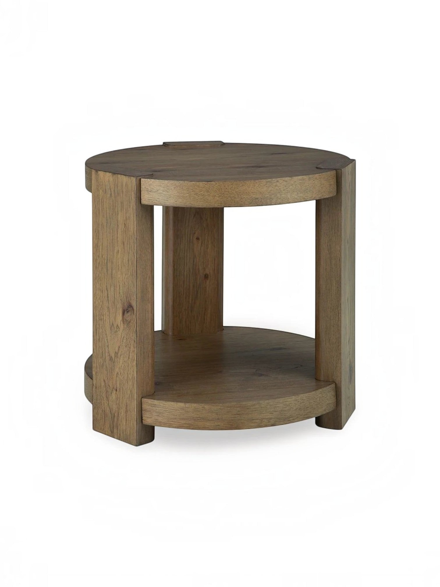 Table d'appoint ronde Flano par TOCO Meubles en bois brun clair avec deux plateaux et un design moderne