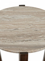 Table d'appoint ronde Tanido TOCO Meubles avec plateau en pierre naturelle beige et structure en bois brun
