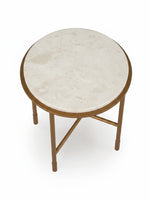 Table d'appoint ronde Alby TOCO Meubles avec plateau en pierre beige et structure en métal doré