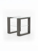 Table d'appoint TOCO Meubles Balmore moderne avec plateau en verre trempé et structure en bois gris foncé