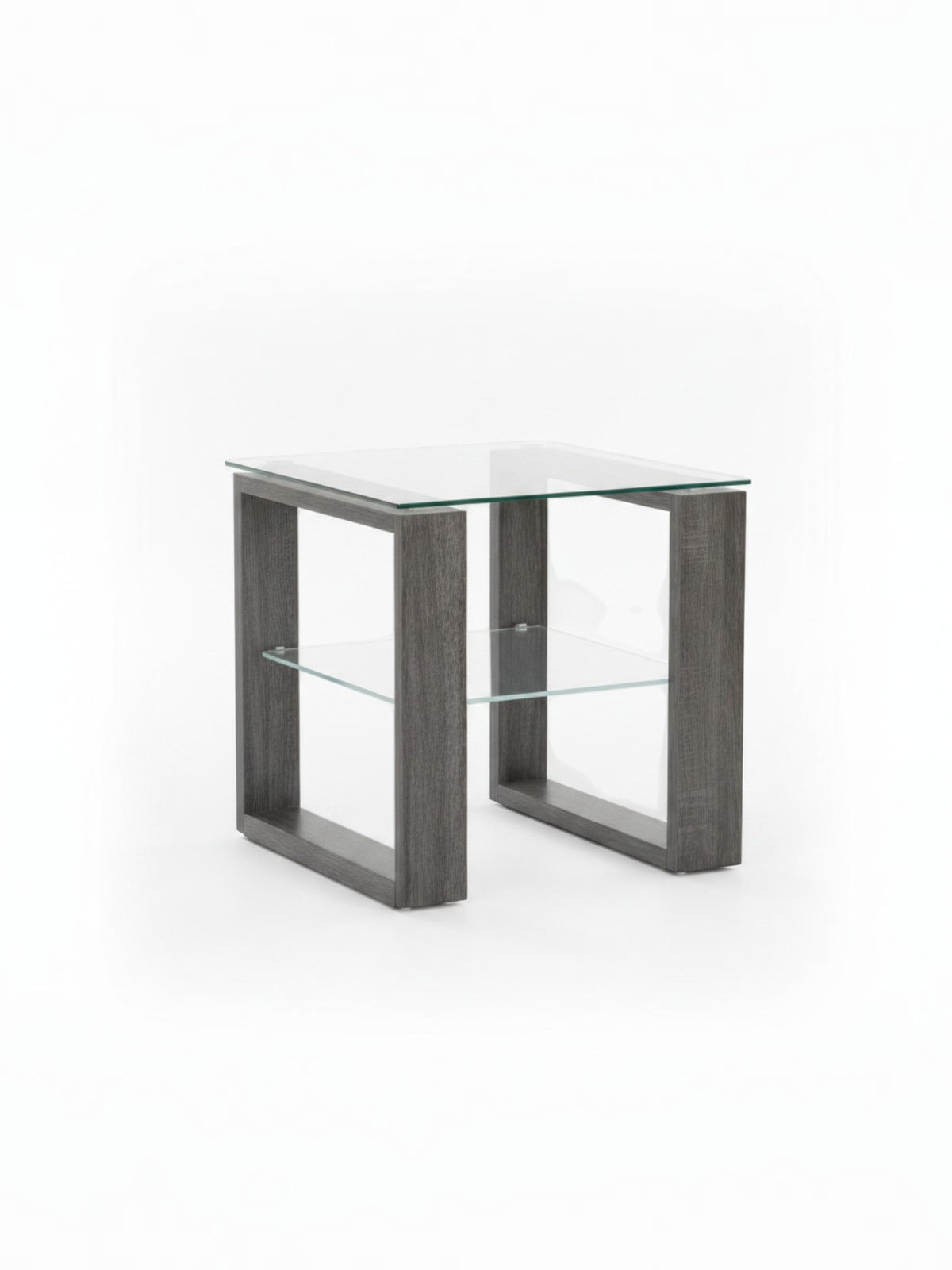 Table d'appoint TOCO Meubles Balmore avec plateau en verre trempé et structure en bois gris moderne