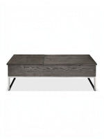Table basse TOCO Meubles Sutton en bois gris avec deux plateaux relevables et base en métal chromé