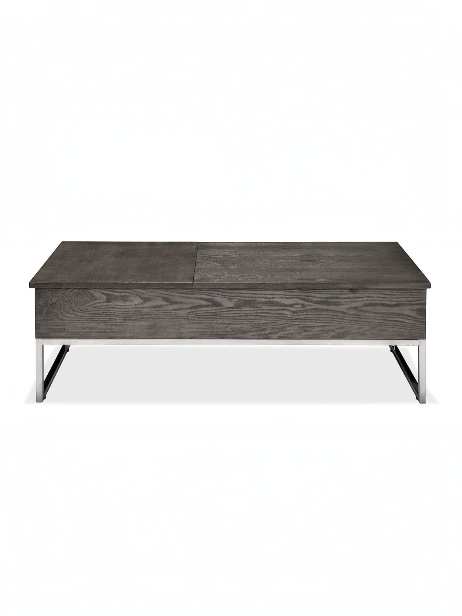 Table basse TOCO Meubles Sutton en bois gris avec deux plateaux relevables et base en métal chromé