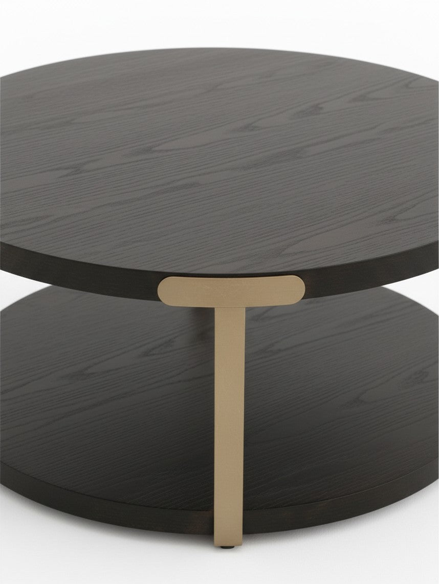 Ensemble de tables basses TOCO Meubles Shylo rondes en bois noir avec détails en laiton doré