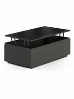 Table basse TOCO Meubles en bois massif hickory fumé avec plateau relevable et espace de rangement intégré